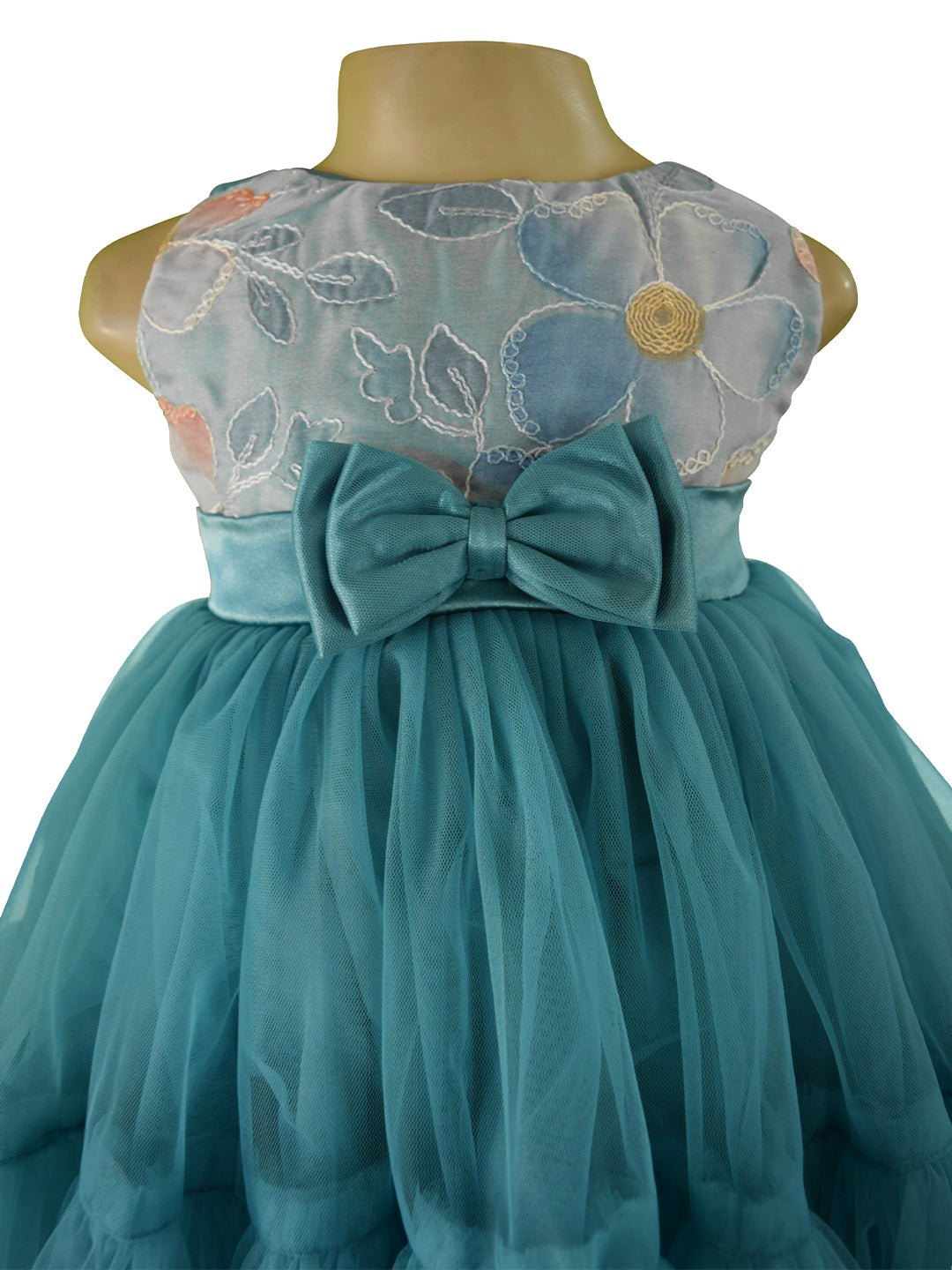 Faye Aegean Teal Embroidered Tiered Dress for baby girls