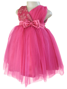 Faye Deep Pink V Neck Dress for baby girls