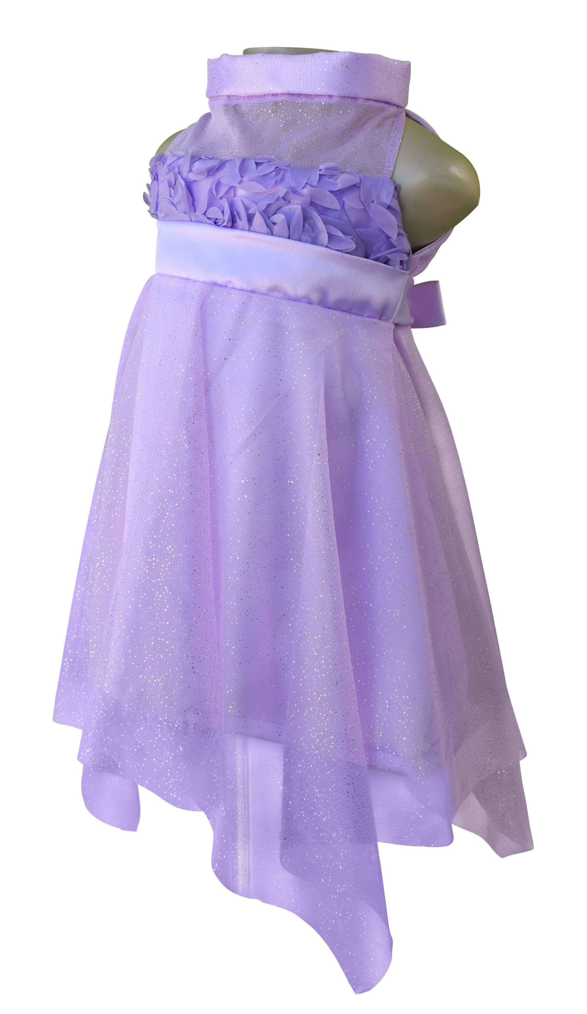 Kids Party Dress_Faye Lilac Rosette Handkerchief Dress
