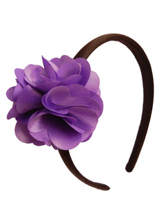 Purple flower on Blk Satin hair bands for girls