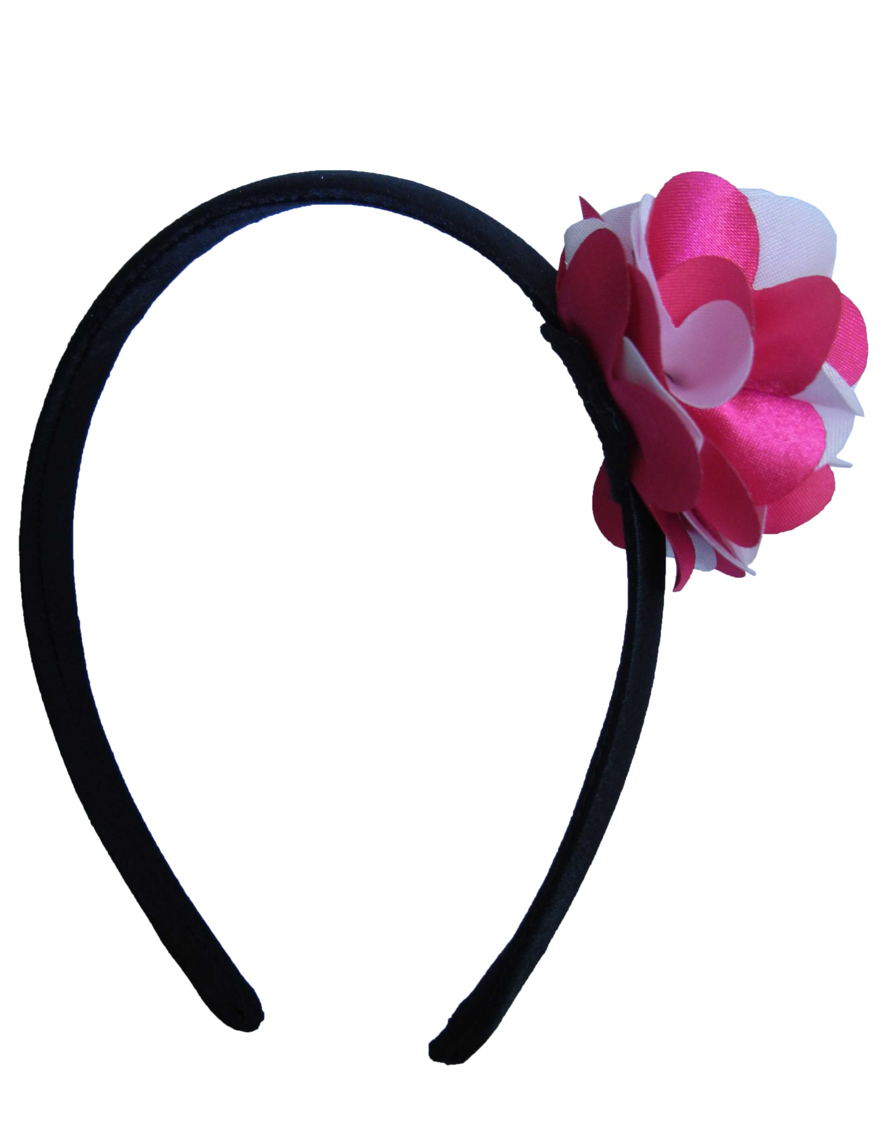 Fuchsia & Pink flwr on Blk Satin hair bands for girls