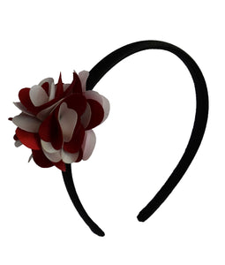 Maroon&Ivory flower on Blk Satin Hair Band for Kids
