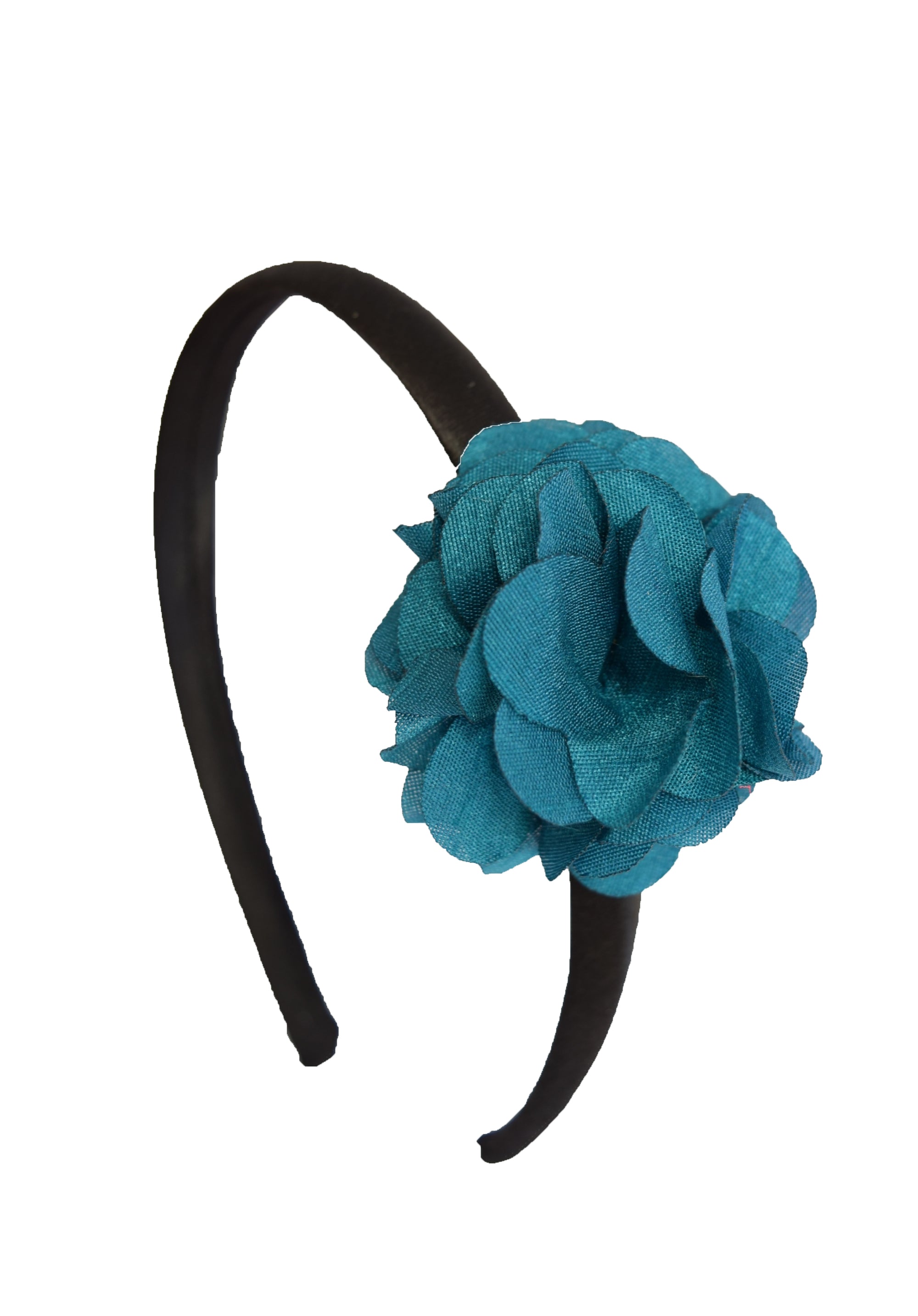 Teal Green flower on Black Satin hair bands for girls