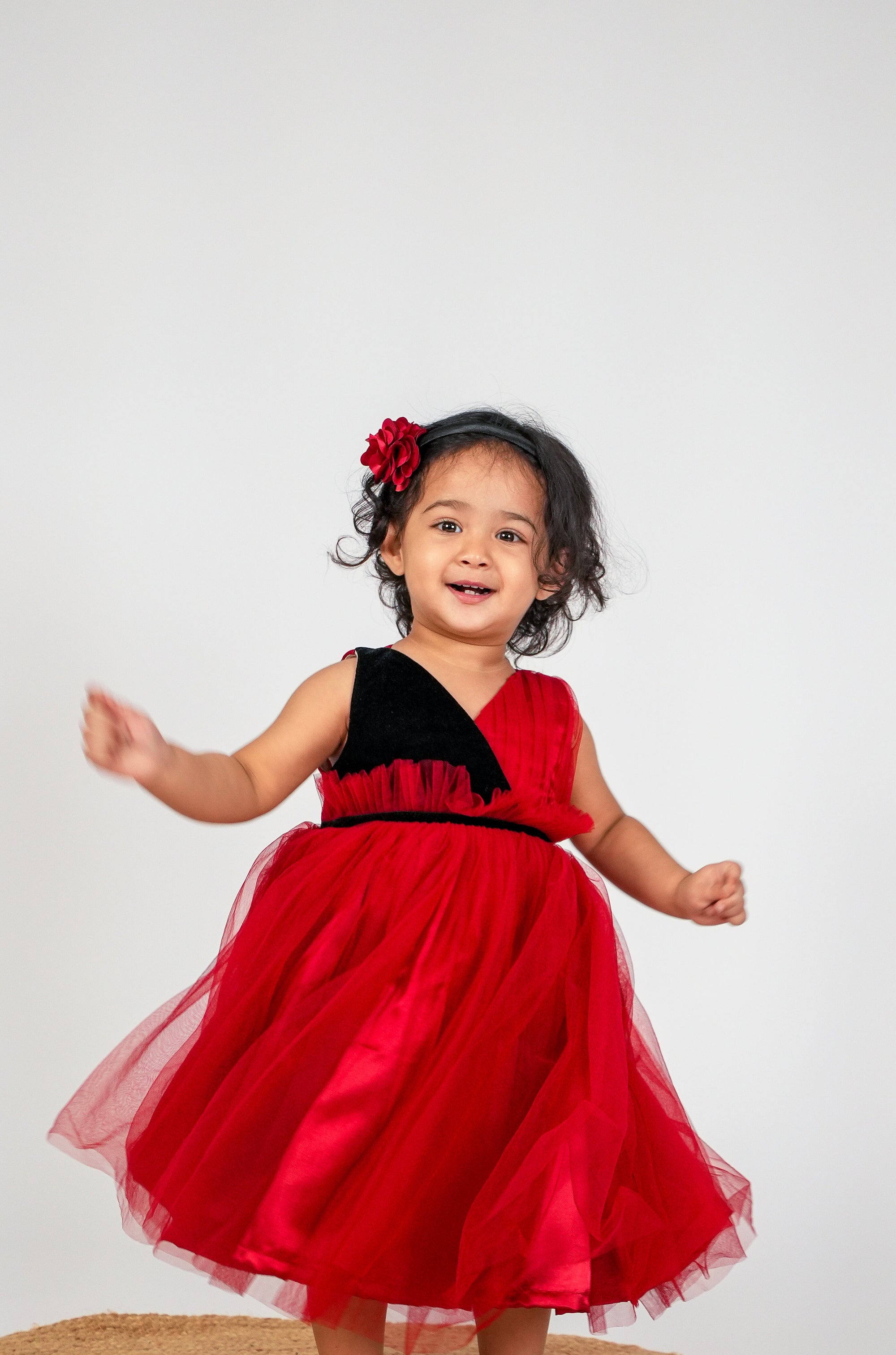 Faye Black & Maroon V-neck Dress