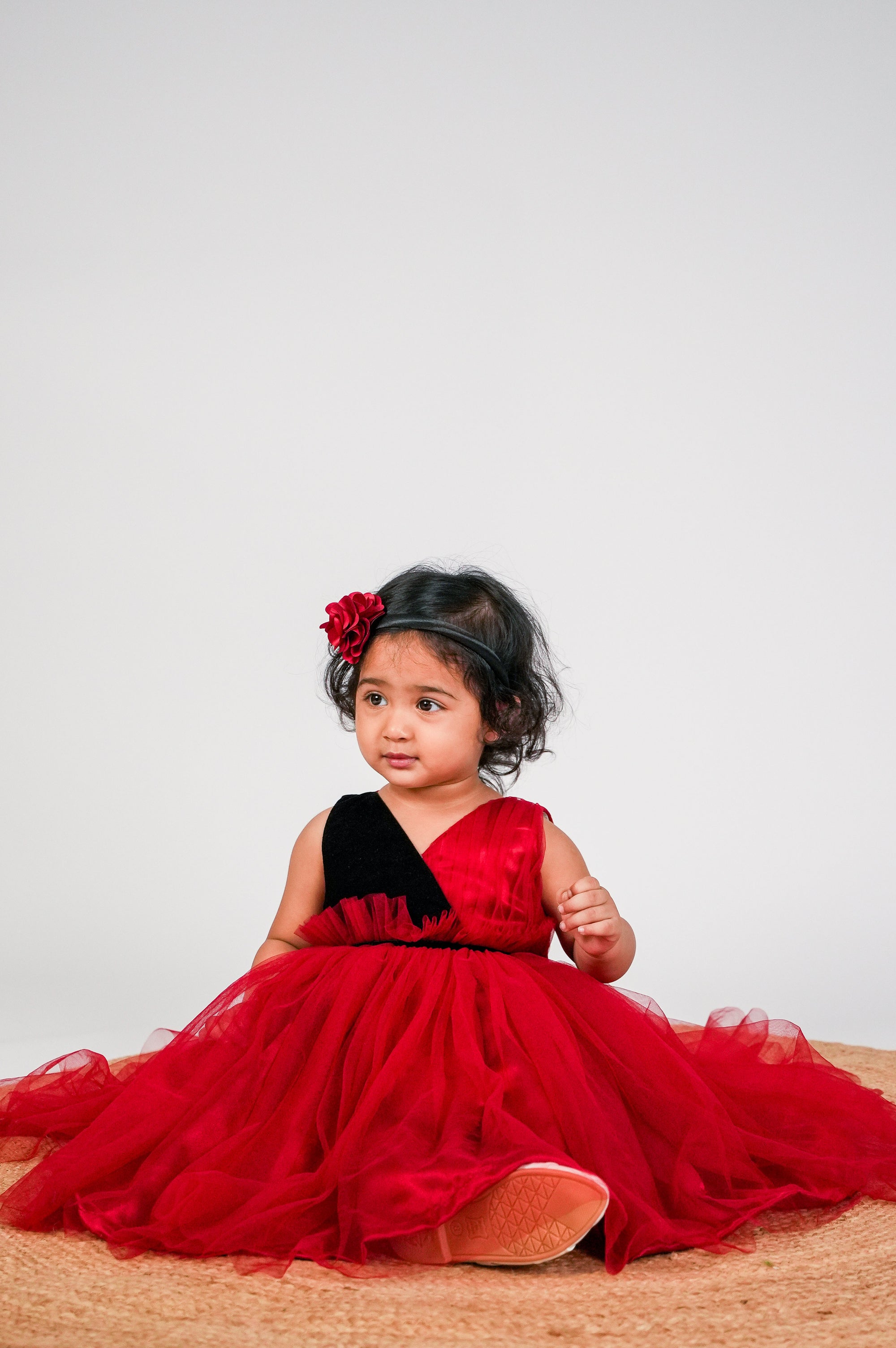 Faye Black & Maroon V-neck Dress