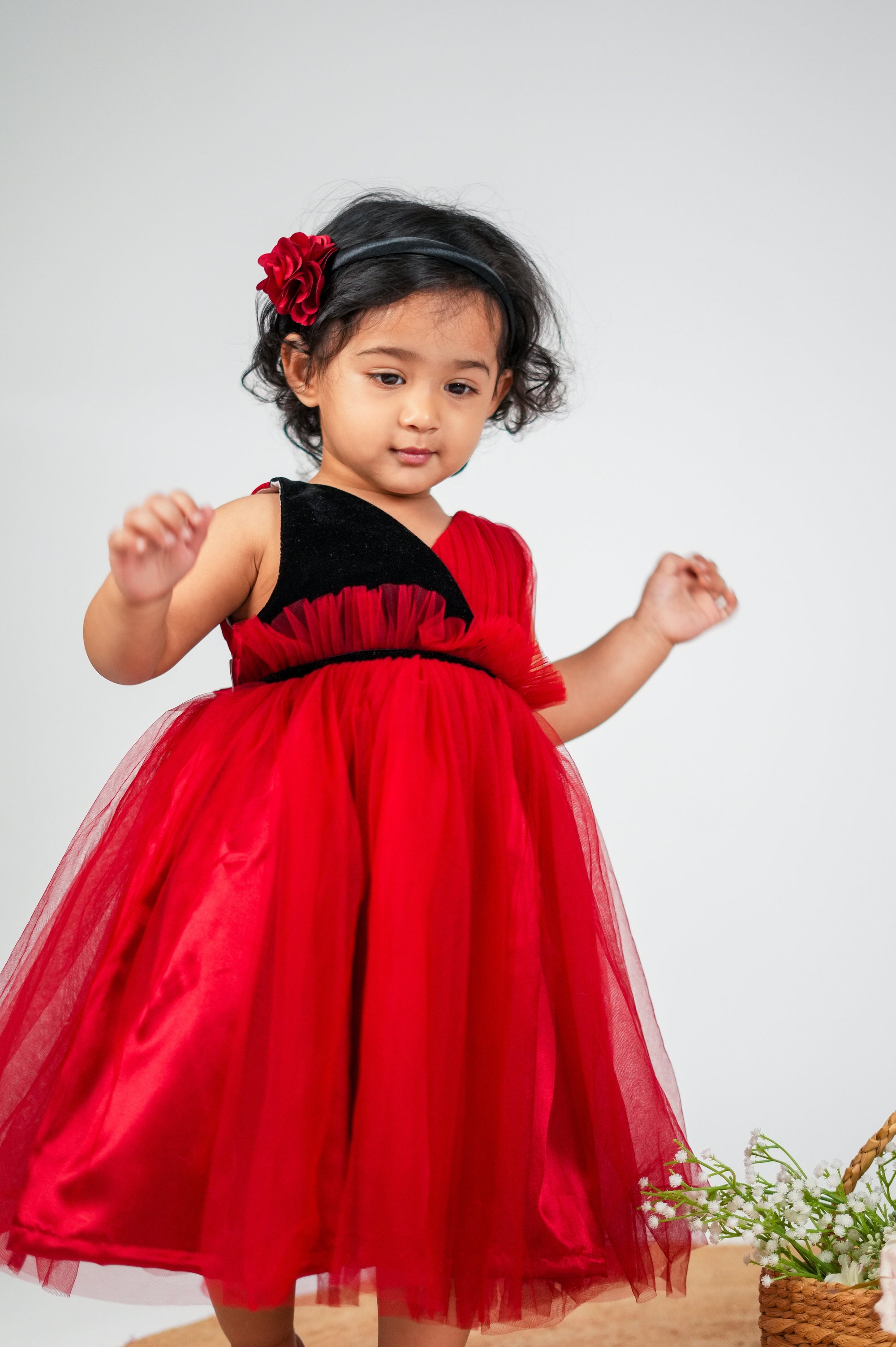 Faye Black & Maroon V-neck Dress