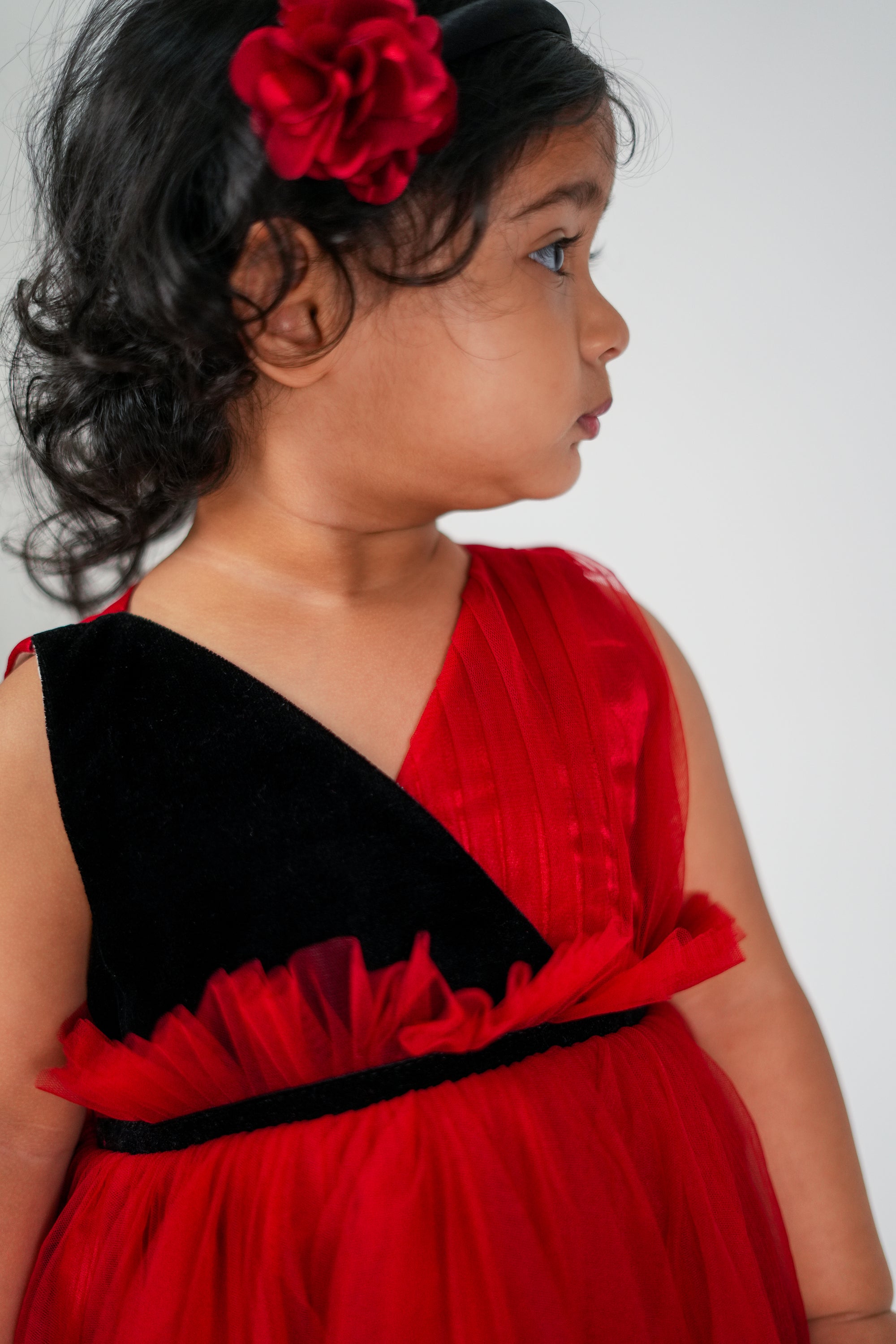 Faye Black & Maroon V-neck Dress