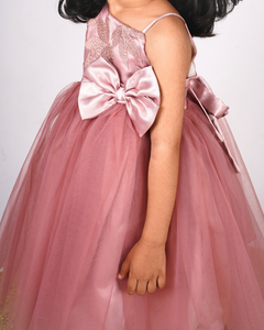 Faye Dark Blush Embroidered Hi-lo Dress with an oversized bow