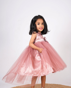 Faye Dark Blush Embroidered Hi-lo Dress with an oversized bow