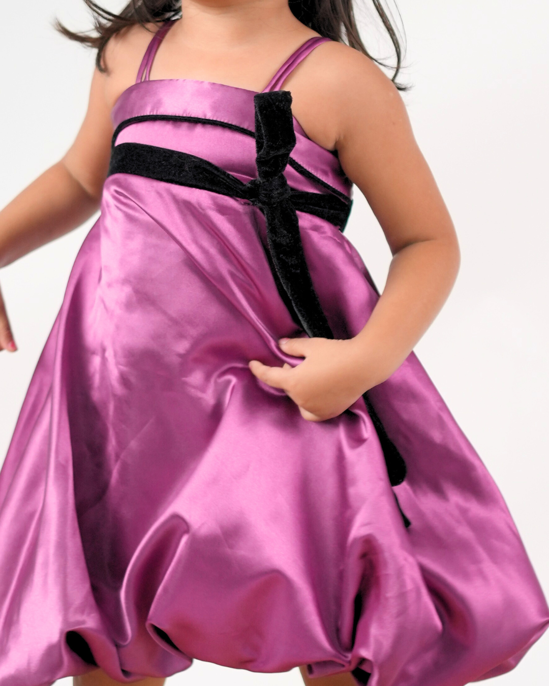 Faye Wine Satin Strappy Dress with a velvet sash and bow