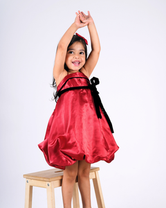 Faye Maroon Red Strappy Dress with a velvet sash and a balloon hemline