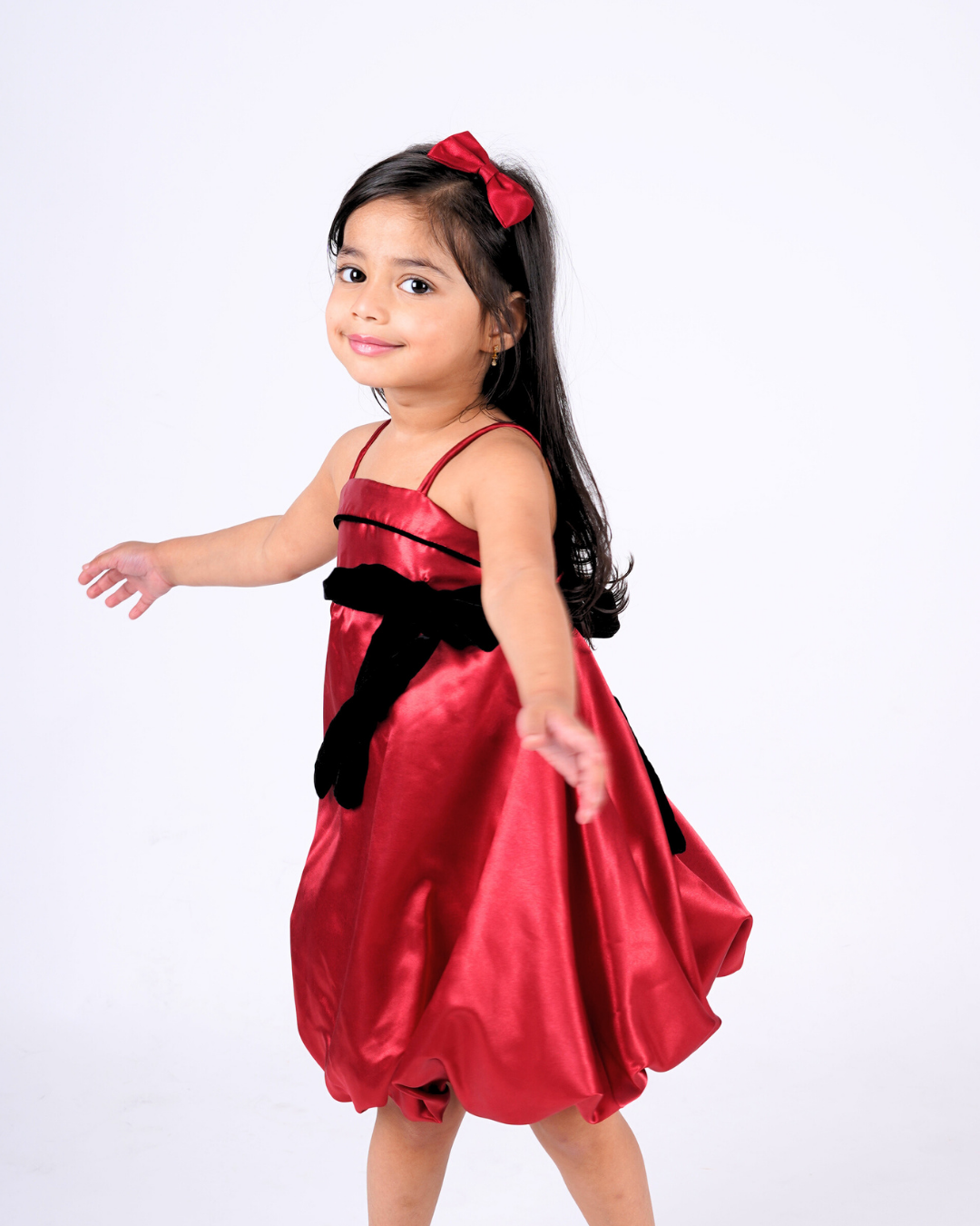 Faye Maroon Red Strappy Dress with a velvet sash and a balloon hemline