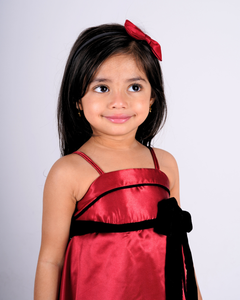 Faye Maroon Red Strappy Dress with a velvet sash and a balloon hemline