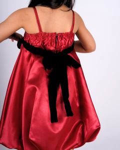 Faye Maroon Red Strappy Dress with a velvet sash and a balloon hemline