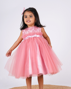 Faye Blush Pink Frill Dress with an embroidered bodice