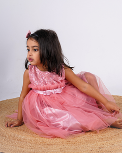 Faye Blush Pink Frill Dress with an embroidered bodice