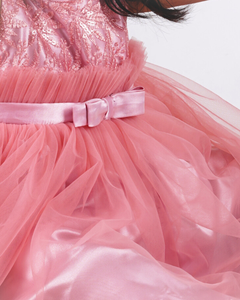 Faye Blush Pink Frill Dress with an embroidered bodice