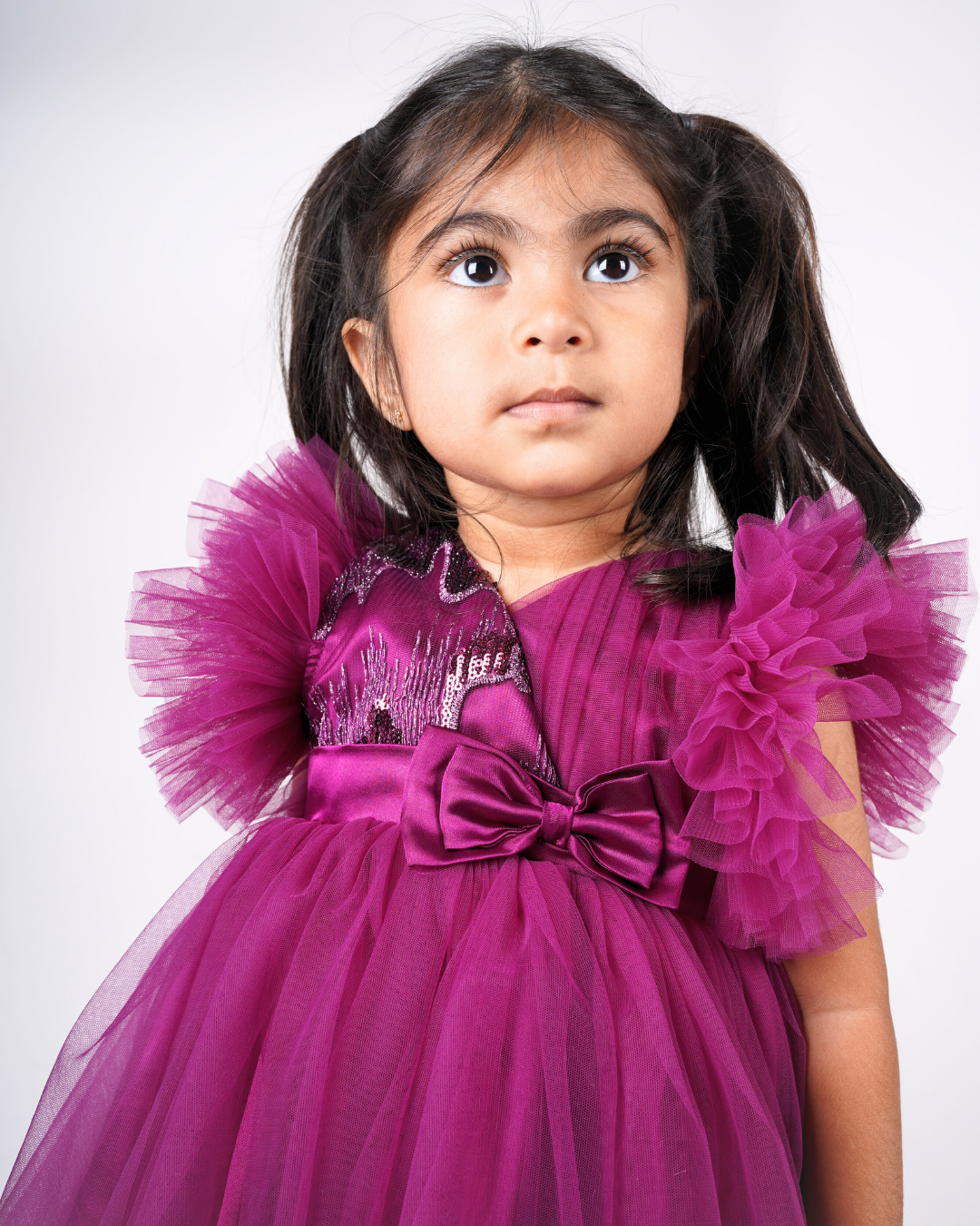 Faye Wine Sequence V-Neck Dress with ruffle sleeves