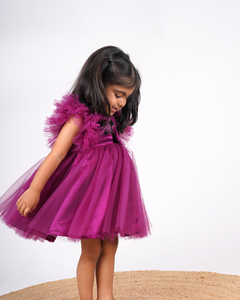 Faye Wine Sequence V-Neck Dress with ruffle sleeves