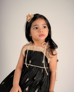 Faye Black & Champagne Strappy Dress with net ruching