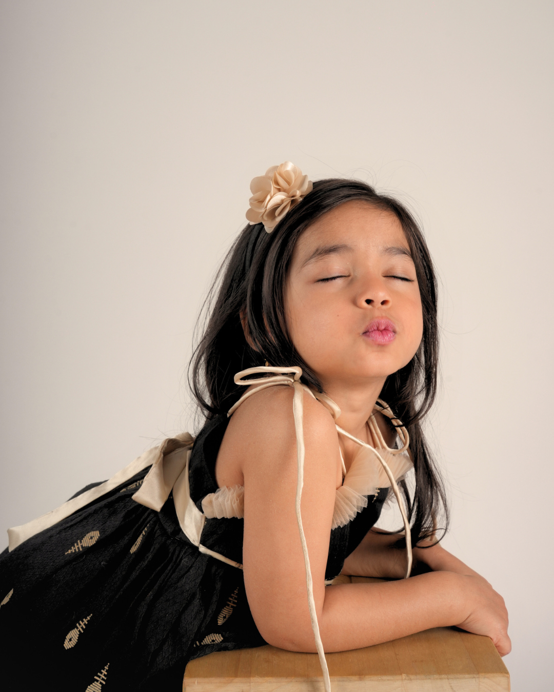 Faye Black & Champagne Strappy Dress with net ruching