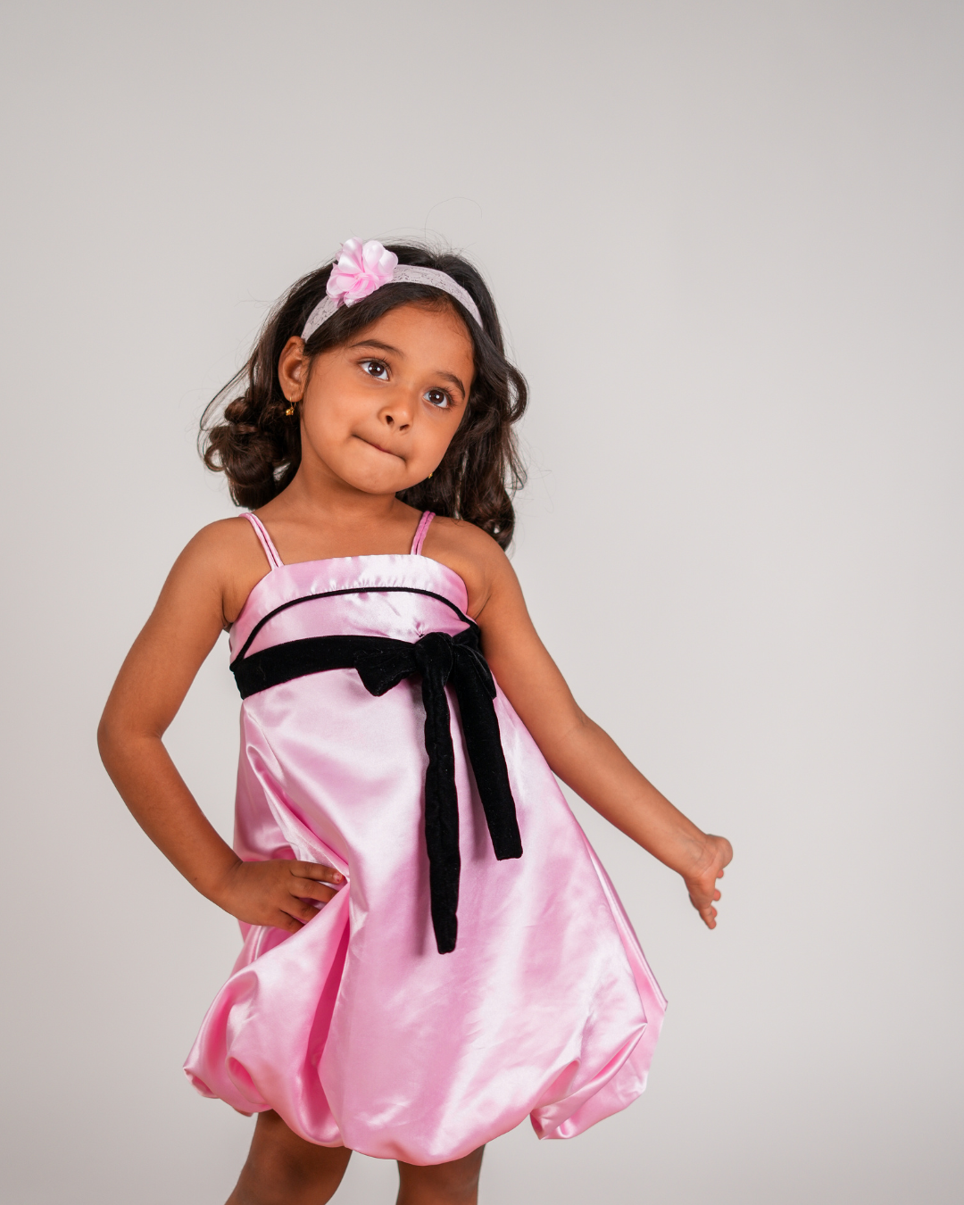 Faye Pink Satin Strappy Dress | Dinner Party Dress for little girls