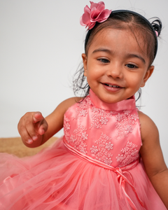 Faye Light Coral High Neck Dress  | Party dresses for little girls | India