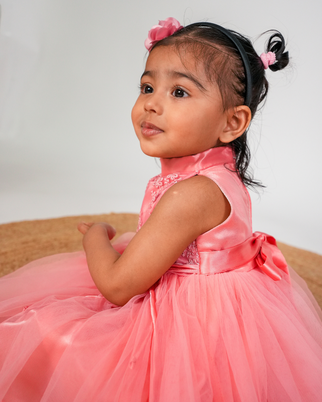 Faye Light Coral High Neck Dress  | Party dresses for little girls | India