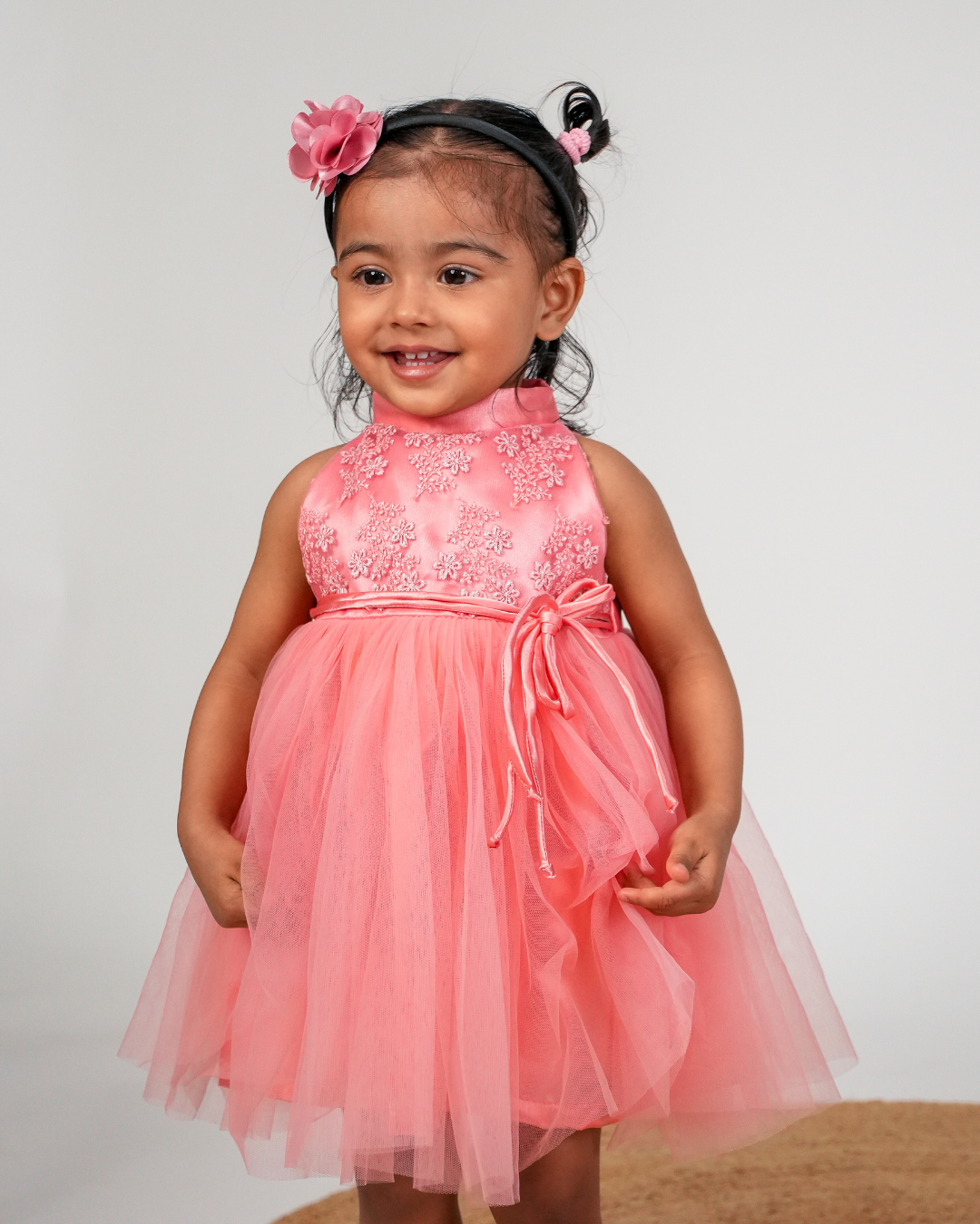 Faye Light Coral High Neck Dress  | Party dresses for little girls | India