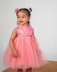 Faye Light Coral High Neck Dress  | Party dresses for little girls | India