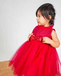Faye Light Maroon High Ruffled Neck Dress | Party dresses for little girls