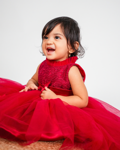 Faye Light Maroon High Ruffled Neck Dress | Party dresses for little girls