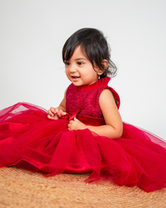 Faye Light Maroon High Ruffled Neck Dress | Party dresses for little girls