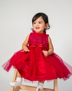 Faye Light Maroon High Ruffled Neck Dress | Party dresses for little girls
