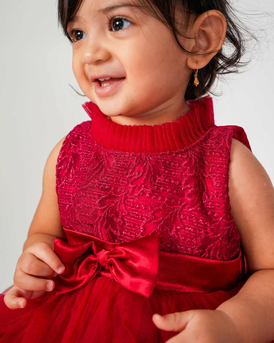 Faye Light Maroon High Ruffled Neck Dress | Party dresses for little girls