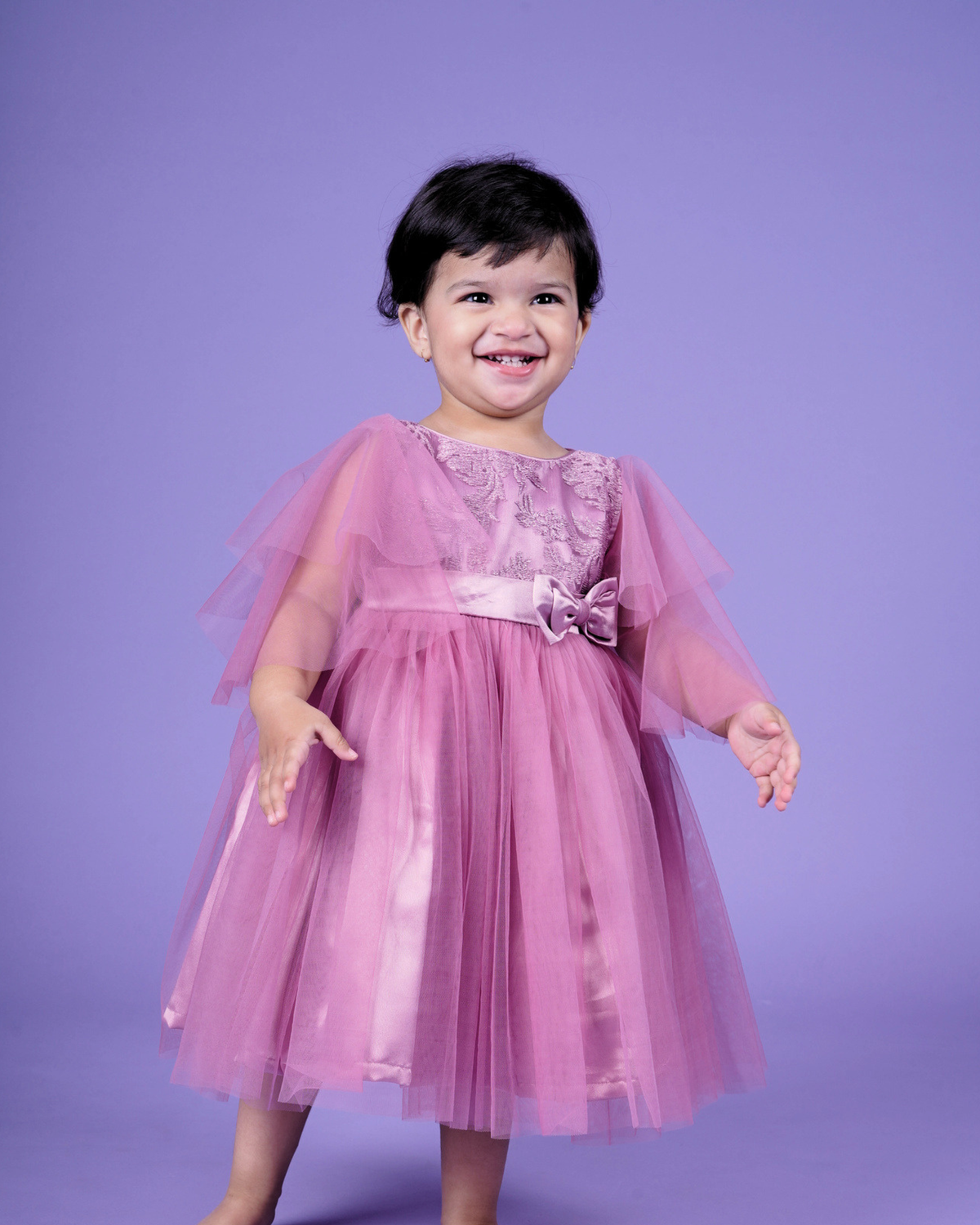 Faye Mauve Bell Sleeve Hi-Lo Dress | Purple party dress for girls