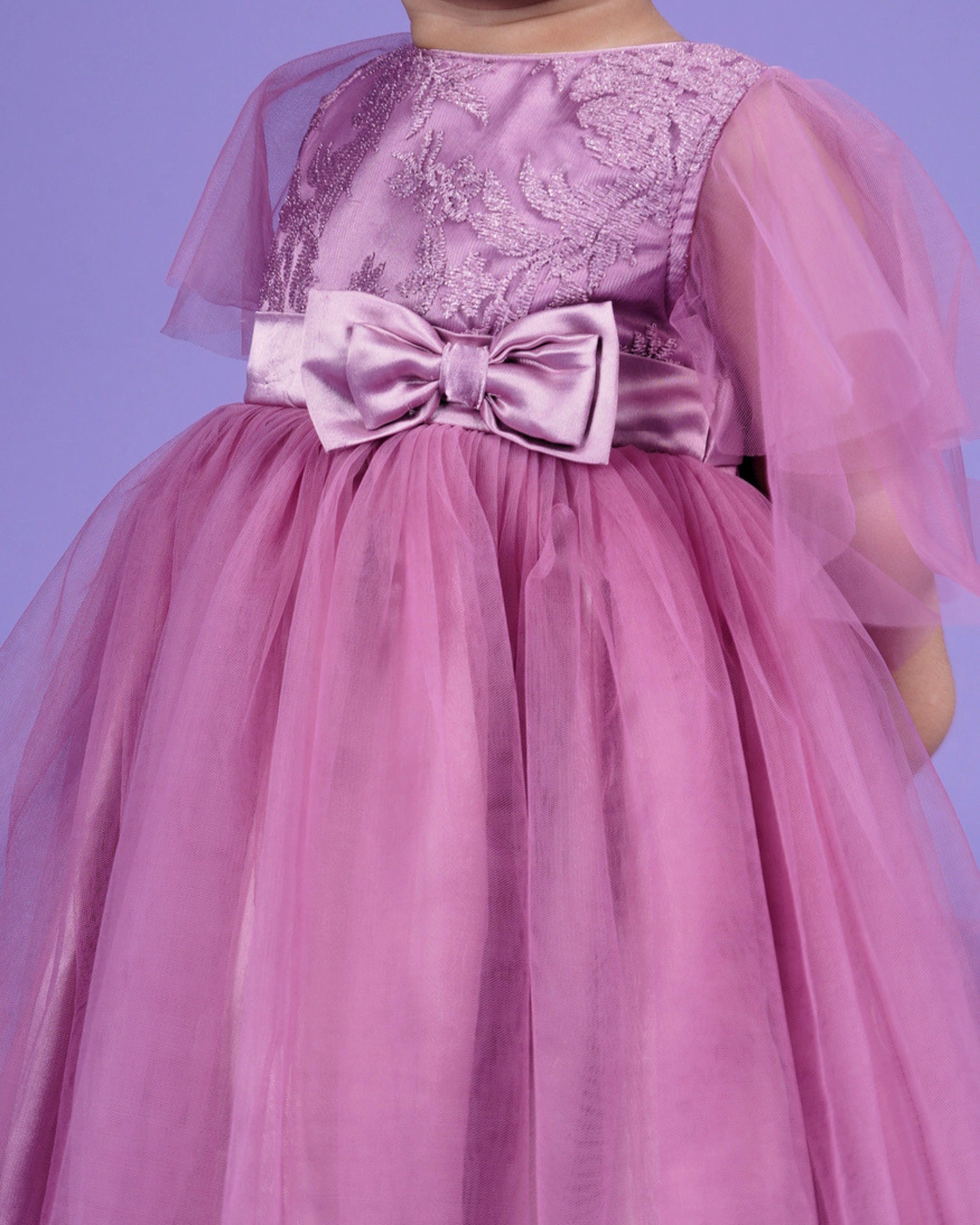 Faye Mauve Bell Sleeve Hi-Lo Dress | Purple party dress for girls