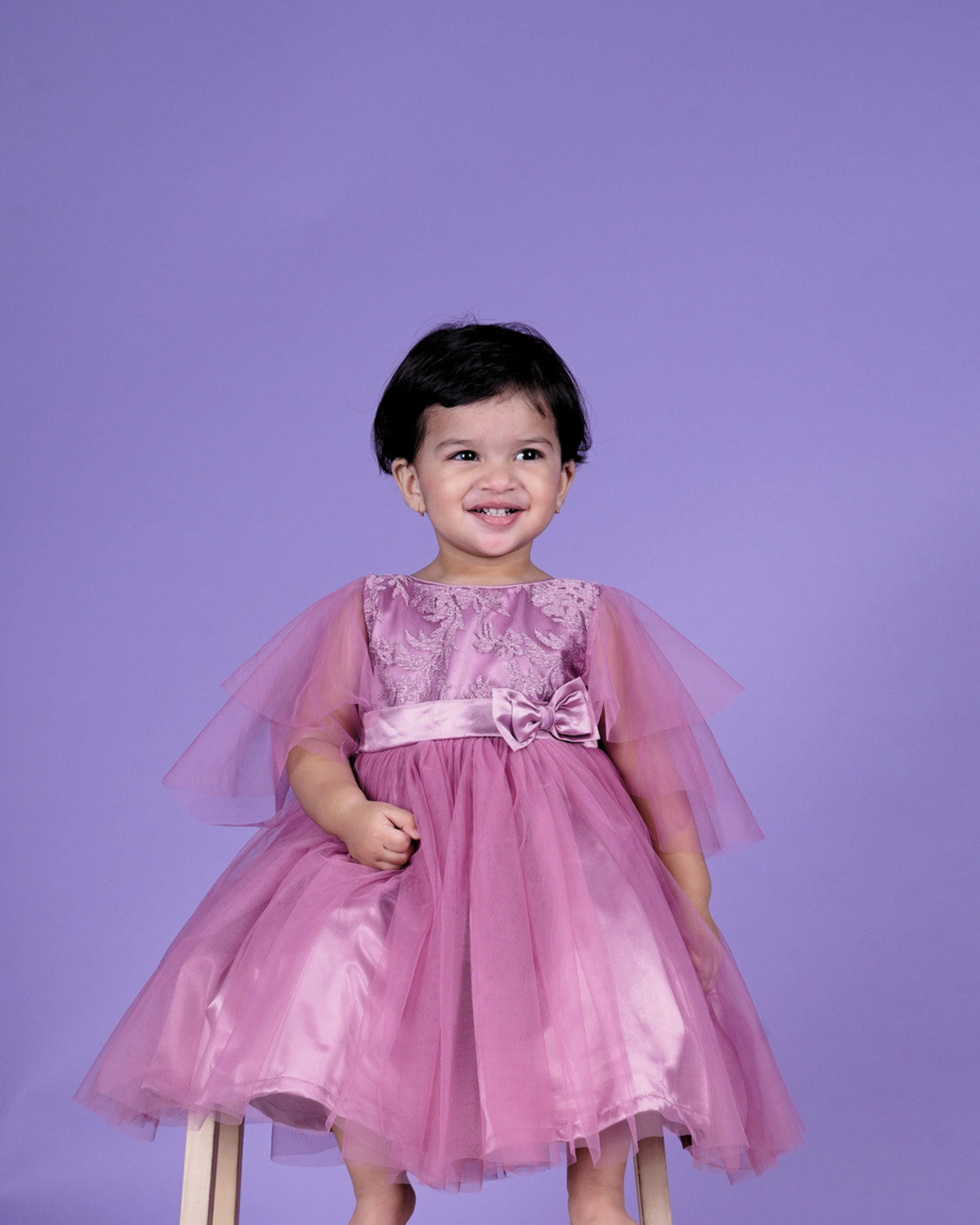Faye Mauve Bell Sleeve Hi-Lo Dress | Purple party dress for girls