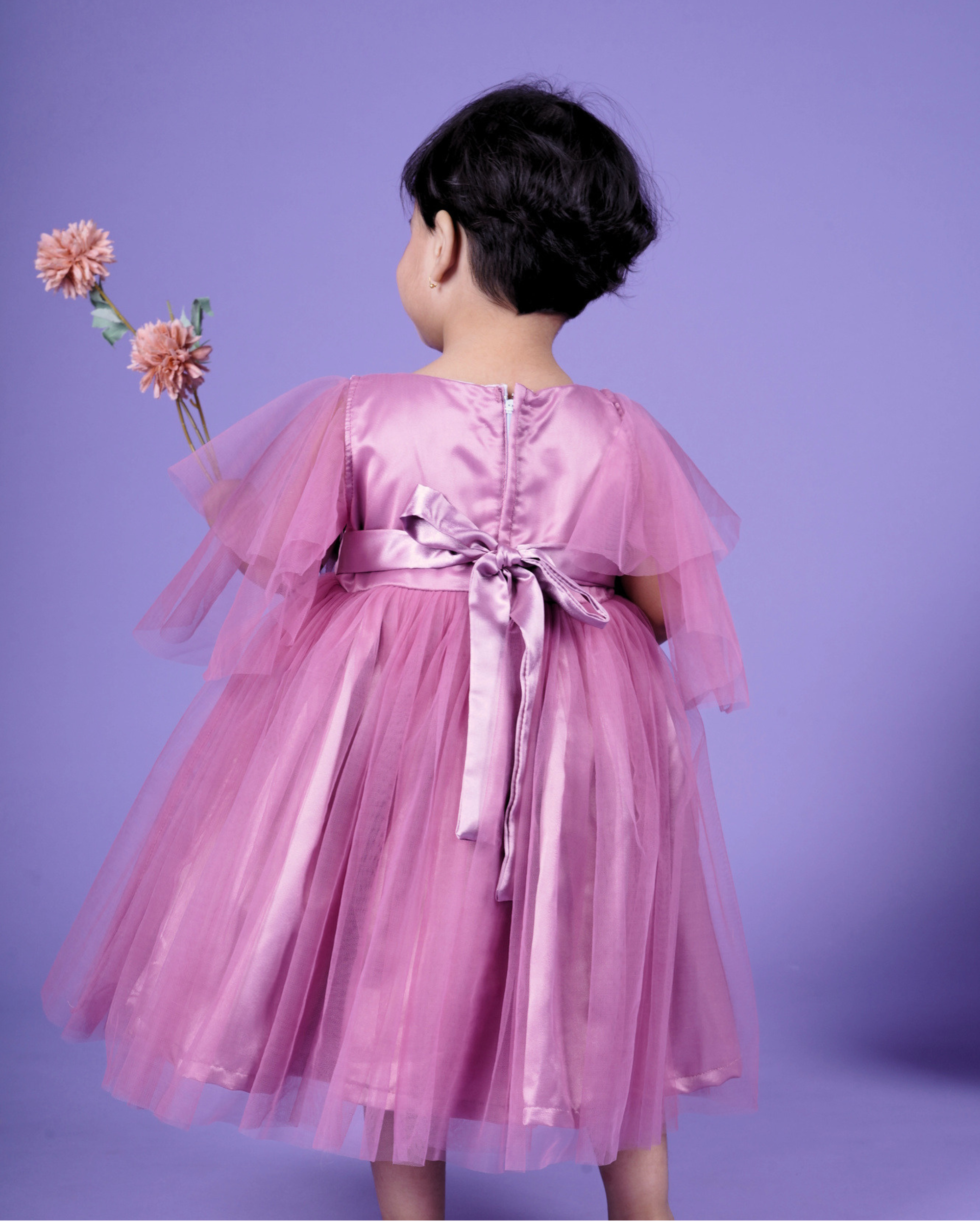 Faye Mauve Bell Sleeve Hi-Lo Dress | Purple party dress for girls
