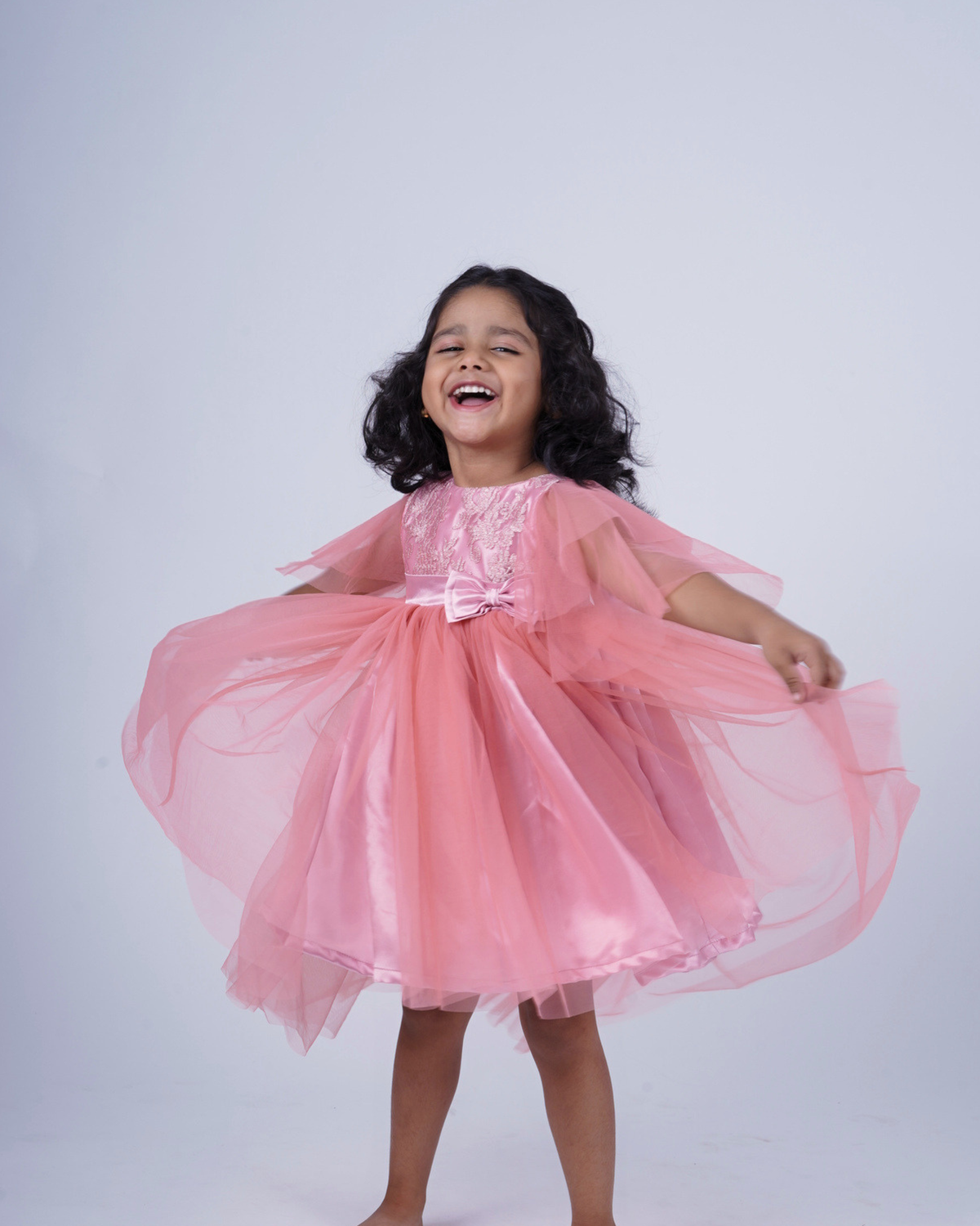 Faye Blush Bell Sleeve Hi-Lo Dress | Pink party dress for girls  