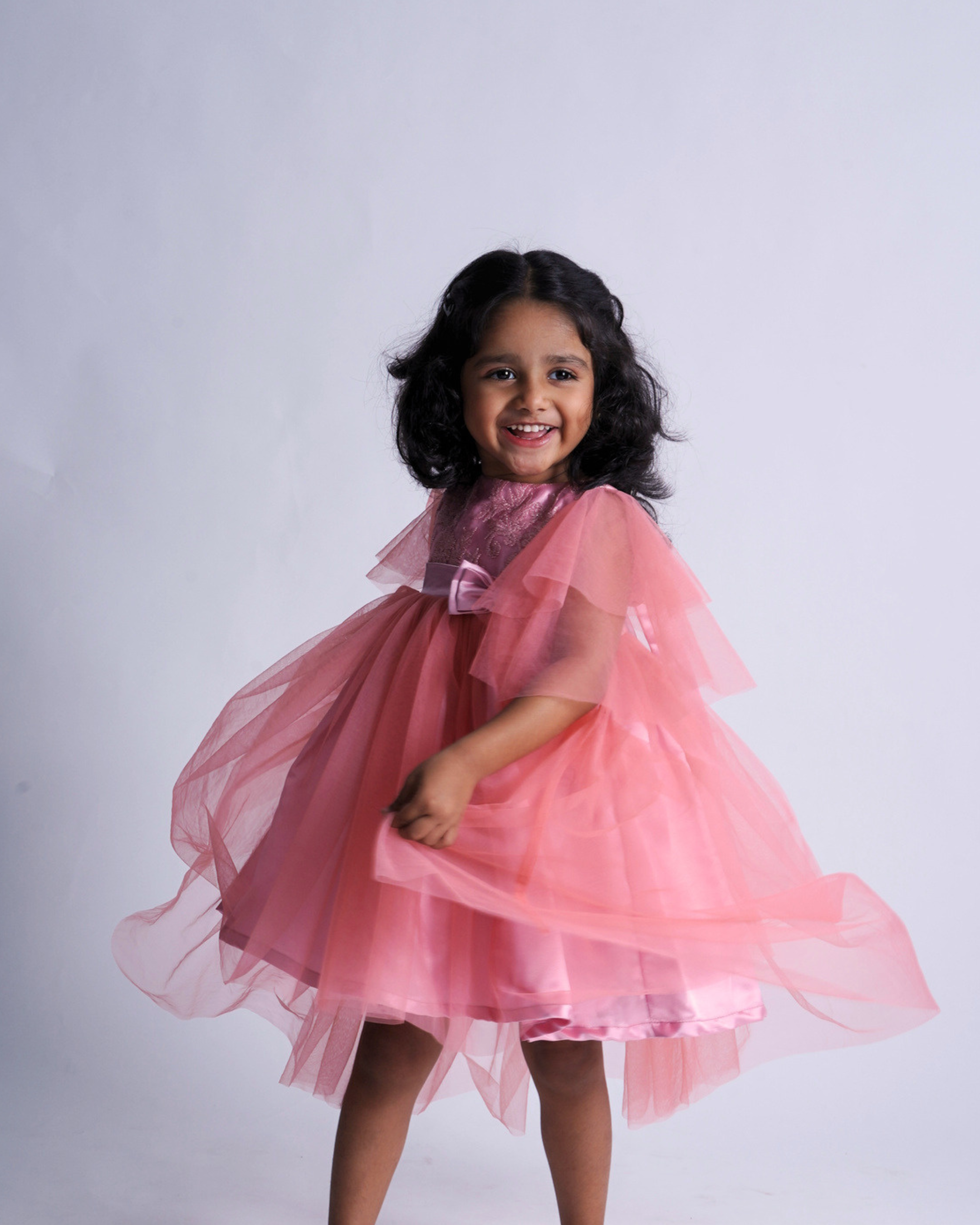 Faye Blush Bell Sleeve Hi-Lo Dress | Pink party dress for girls  