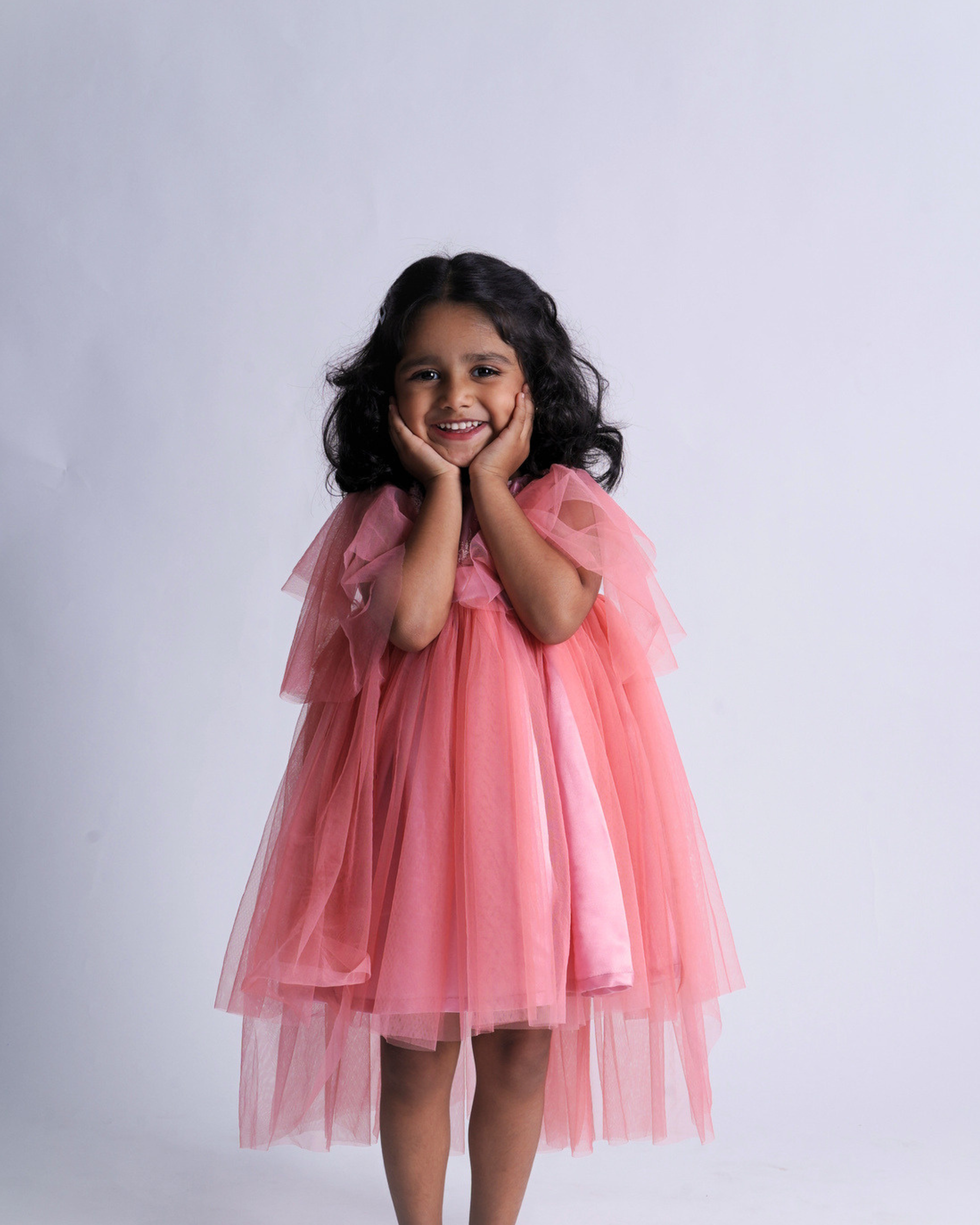 Faye Blush Bell Sleeve Hi-Lo Dress | Pink party dress for girls  