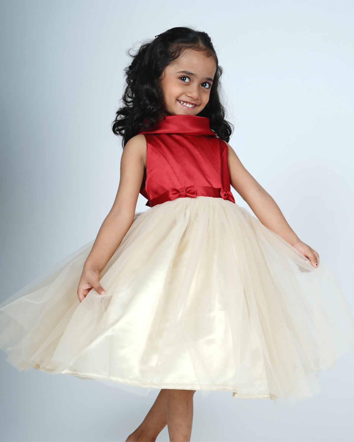 Faye Maroon & Champagne Cowl Dress_Girls Party Dress