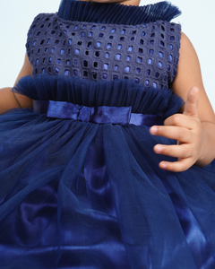 Faye Navy High Ruffled Neck Dress_Party Dresses