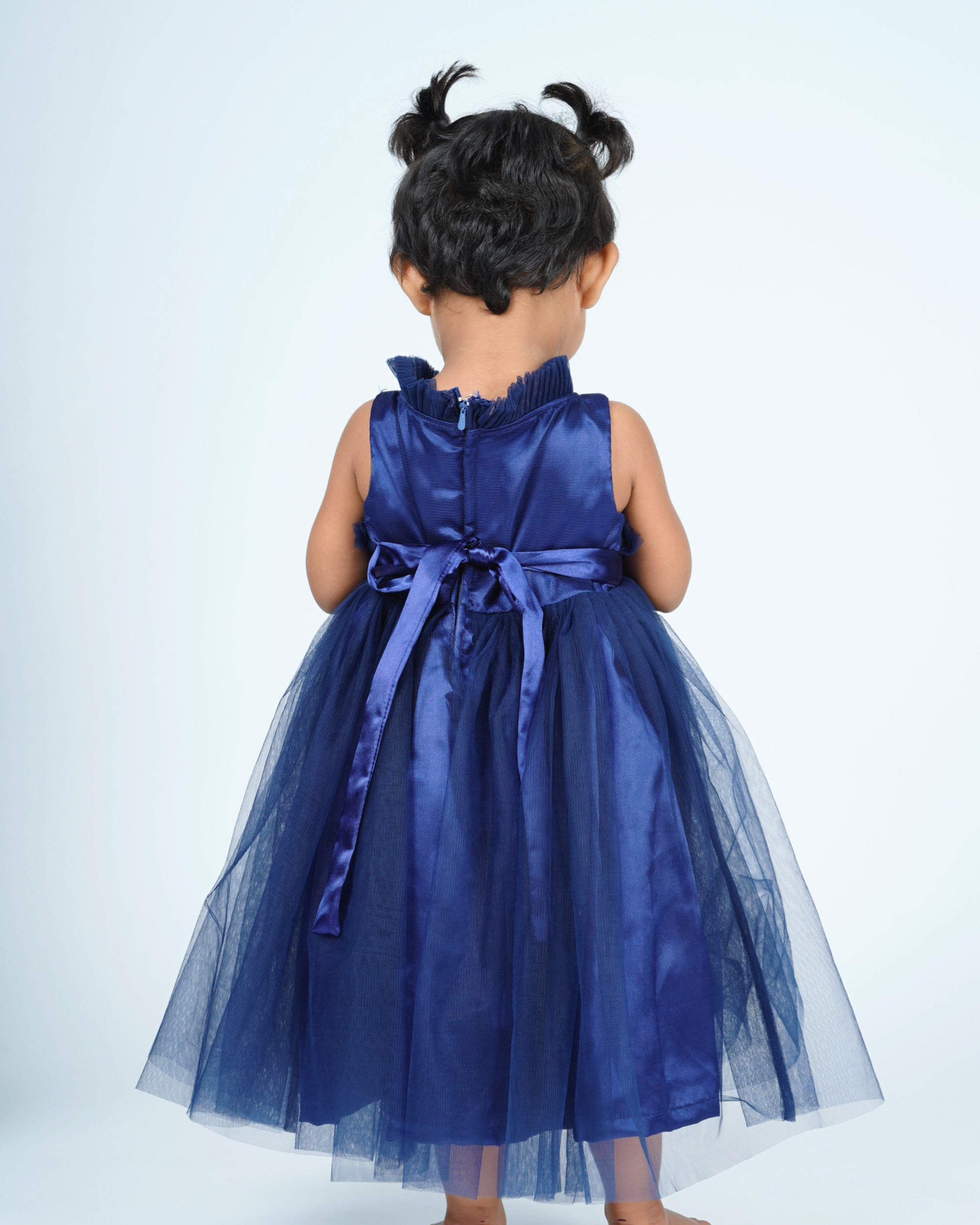 Faye Navy High Ruffled Neck Dress_Party Dresses