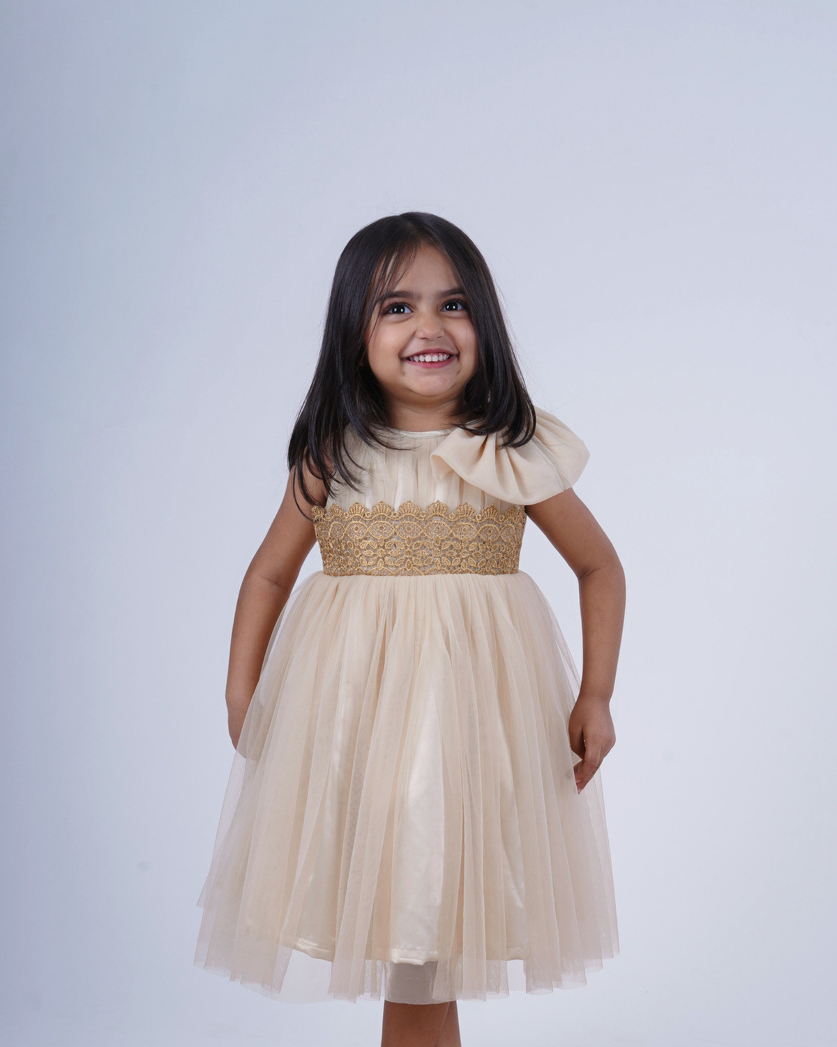 Faye Champagne Lace Boatneck Dress for little girls