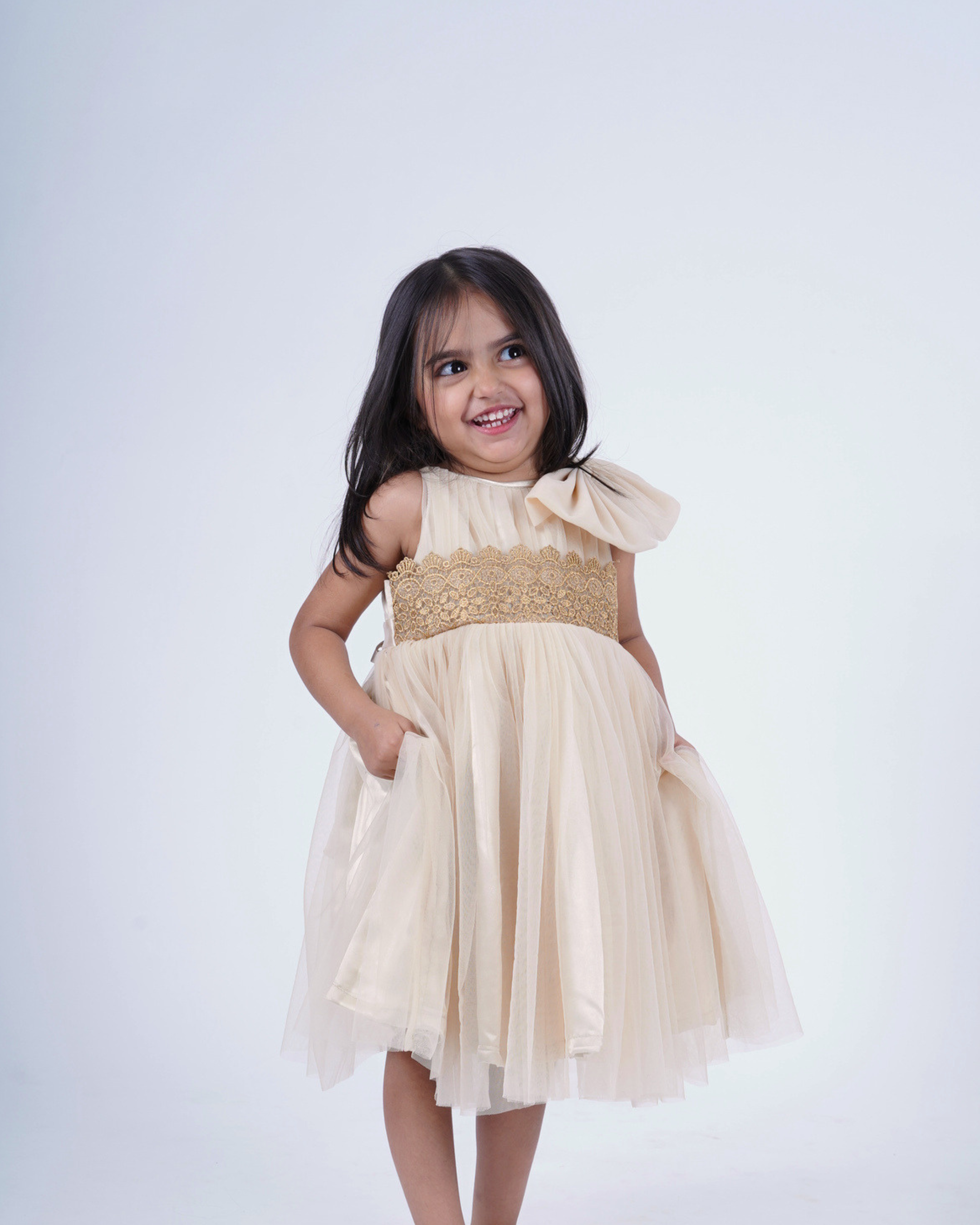 Faye Champagne Lace Boatneck Dress for little girls