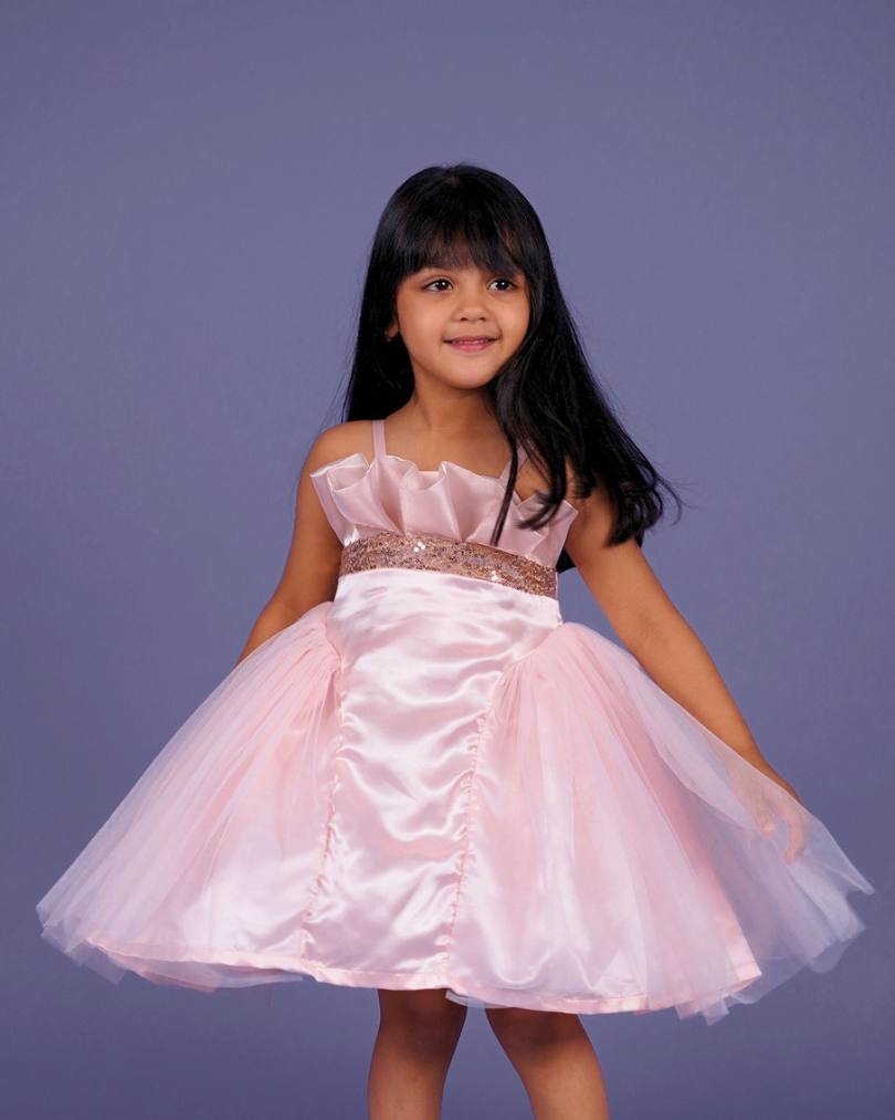Faye Blush Pink Tissue Ceremonial Dress for little girls, kids dresses online, Bangalore