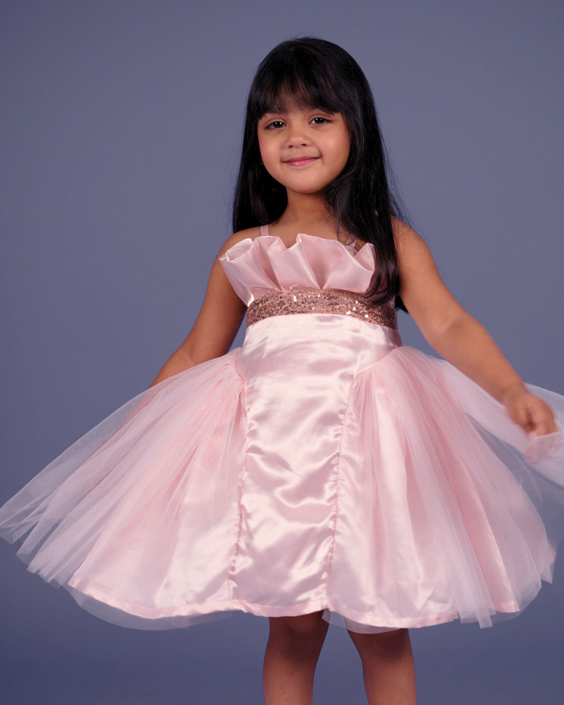 Faye Blush Pink Tissue Ceremonial Dress for little girls, kids dresses online, Bangalore