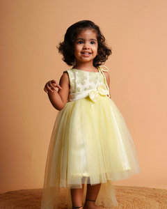 Faye Lime Yellow Embroidered Hi-lo Dress for little girls, Bangalore, online